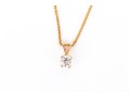 14k Yellow Gold Classic Diamond Solitaire Pendant, App. 0.19 CTS, With Chain