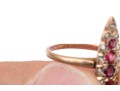 14k Yellow Gold Vintage Navette Profile Macle Cut Diamond And Ruby Ring , Size 2.75