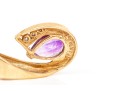 14k Yellow Gold Contemporary Pear Amethyst And Channel Diamond Swirl Pendant