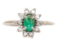 14k White Gold Emerald And Diamond Halo Ring, App. 0.10 TCW Size 3.25
