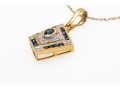 14k Yellow Gold Retro Sapphire And Diamond Set Pendant, With Chain