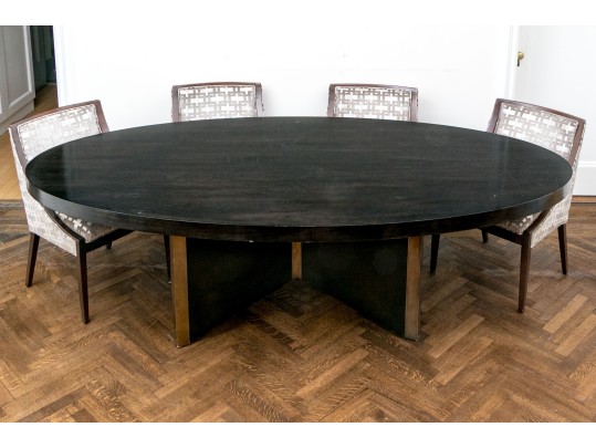 Custom Kravet Oval Dining Table On Pedestal Base ($3,200)