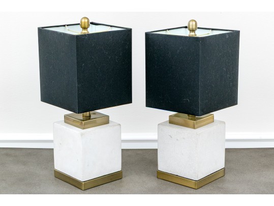 Pair Of Chic Square Form Table Lamps