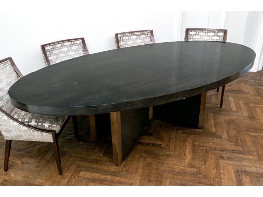 Custom Kravet Oval Dining Table On Pedestal Base ($3,200)