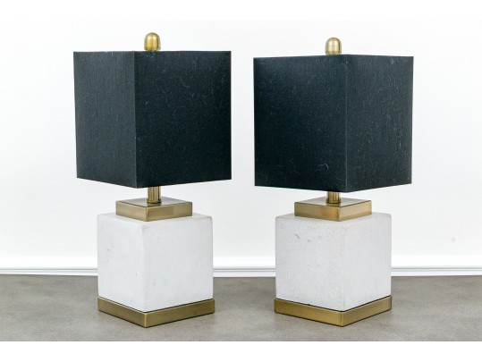 Pair Of Chic Square Form Table Lamps