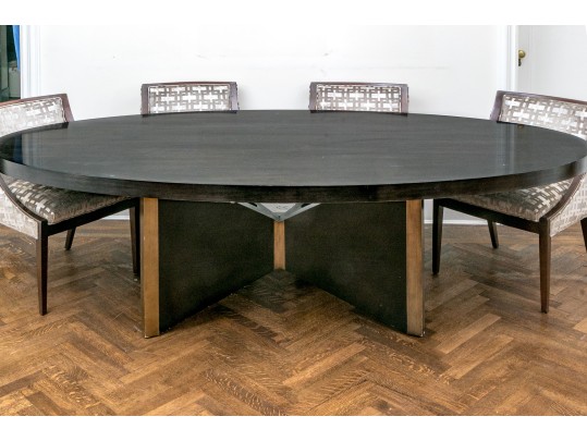 Custom Kravet Oval Dining Table On Pedestal Base ($3,200)