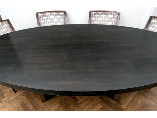 Custom Kravet Oval Dining Table On Pedestal Base ($3,200)