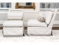 Pair Of Custom Upholstered Slipper Chairs With Accent Bolster Pillows ($6,000)