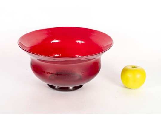 Vintage Ruby Red Hand-Blown Glass Bowl