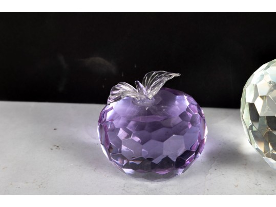 Pair Of Faceted Crystal Apple Paperweights