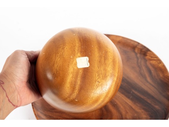 Mid-Century Modern Hand-Turned Wooden Bowl And Charger Set