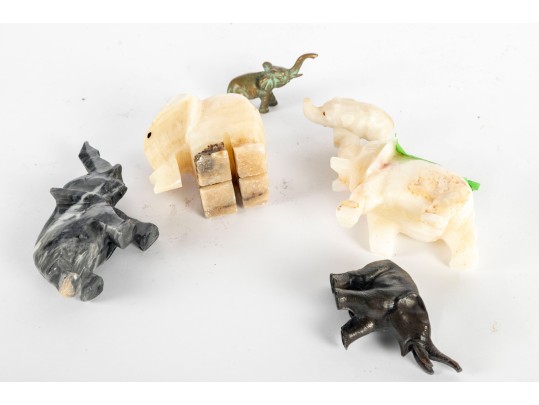 Assorted Elephant Figurine Collection – Stone & Metal