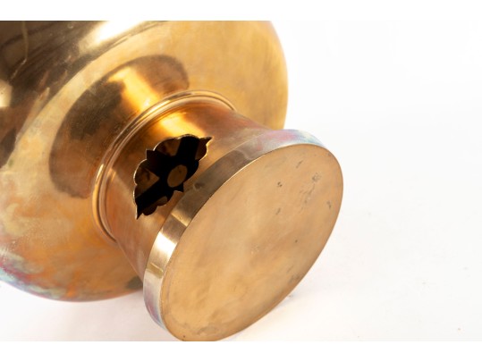 Large Brass Hot Pot With Pierced Base And Decorative Lid