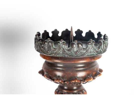 Pair Of Turned Mahogany Church Candlesticks