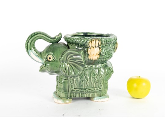 Mid Century Majolica Style Pottery Elephant Planter