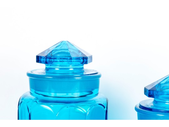 Turquoise Blue Glass L.E. Smith Canisters