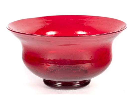 Vintage Ruby Red Hand-Blown Glass Bowl