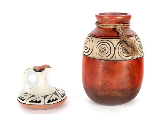Signed Southwest Pottery Jar & Navajo Pottery Wedding Vase