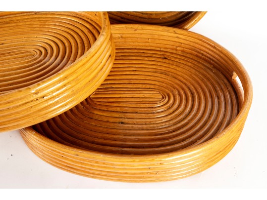 1960's Rattan Handled Trays