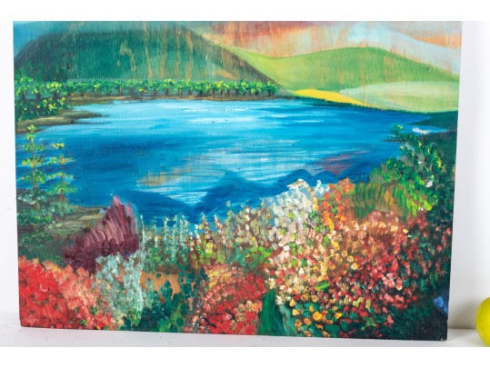 Dan Lynch (American [SC], 1930-2019) Oil On Board, Floral Mountain Lake