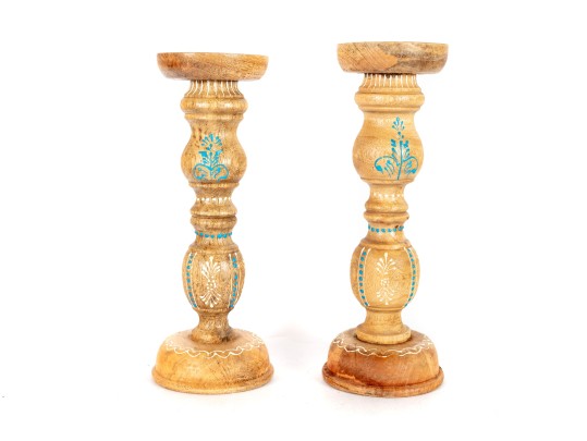 Handpainted Wood Candle Holders