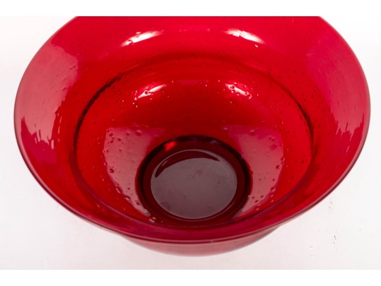 Vintage Ruby Red Hand-Blown Glass Bowl
