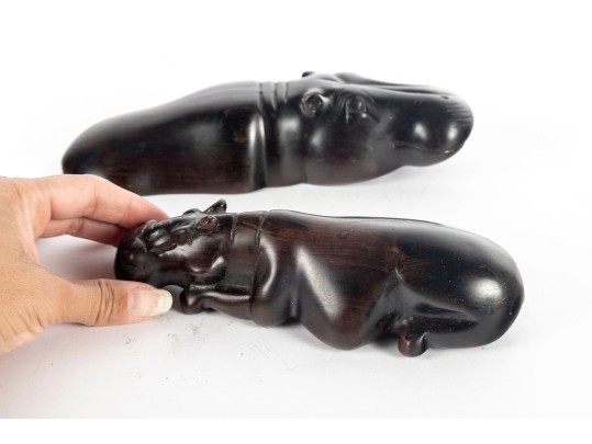 Two Ebony Wood Hippopotamus Carvings