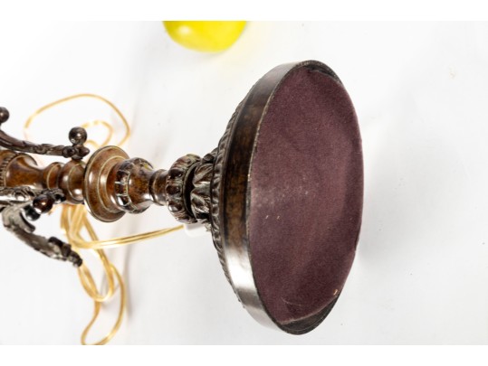 Pair Of Antique Amber Glass And Cast Brass Column Lamps