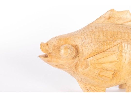 Hand-Carved Wooden Fish Sculpture