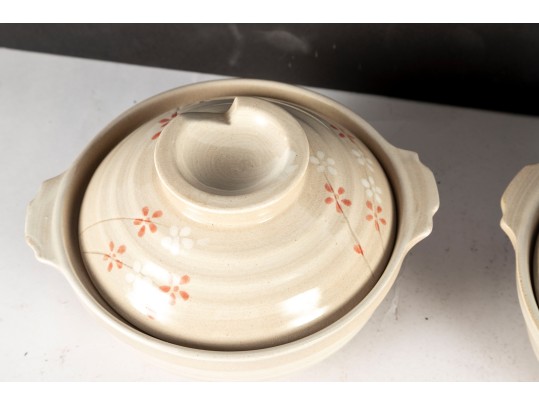 Pair Of Japanese Ceramic Donabe Hot Pots With Lids