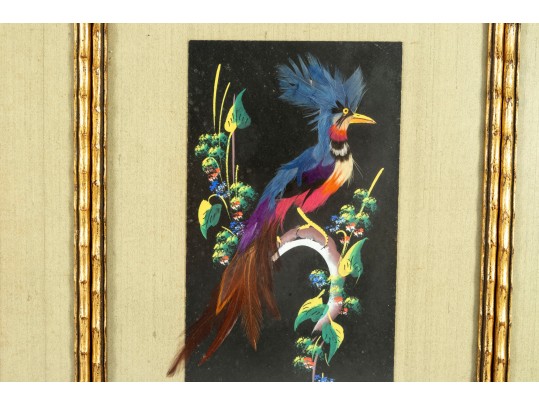 Four Chinese Feather Framed Art Panels