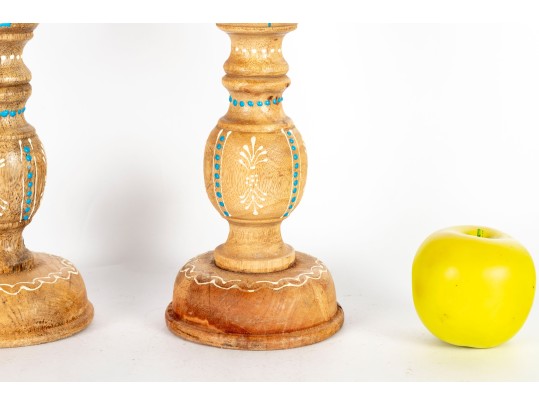 Handpainted Wood Candle Holders