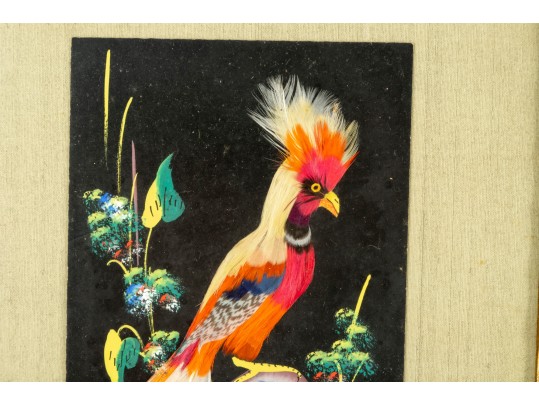 Four Chinese Feather Framed Art Panels