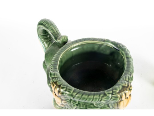 Mid Century Majolica Style Pottery Elephant Planter