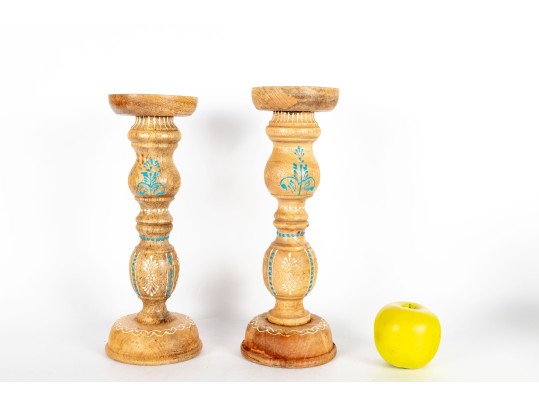 Handpainted Wood Candle Holders