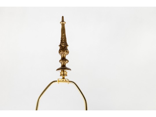 Pair Of Antique Amber Glass And Cast Brass Column Lamps