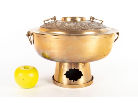 Large Brass Hot Pot With Pierced Base And Decorative Lid