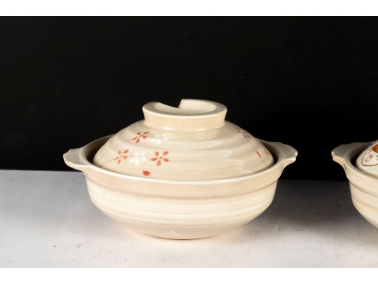 Pair Of Japanese Ceramic Donabe Hot Pots With Lids
