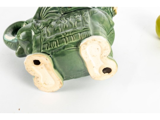 Mid Century Majolica Style Pottery Elephant Planter