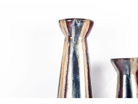 Pair Of Large Glazed Ceramic Candlestick Towers