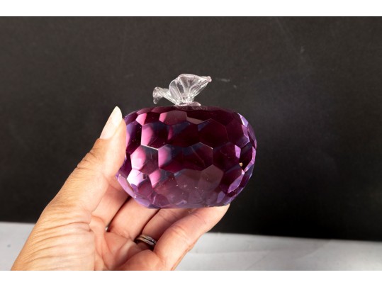 Pair Of Faceted Crystal Apple Paperweights