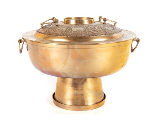 Large Brass Hot Pot With Pierced Base And Decorative Lid