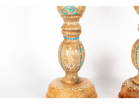 Handpainted Wood Candle Holders