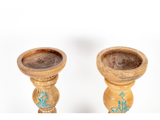 Handpainted Wood Candle Holders