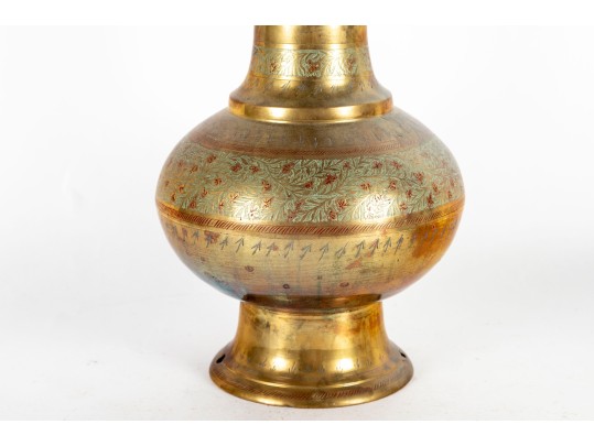 Engraved Indian Ornate Brass Lamp Base