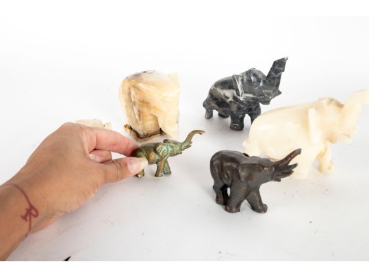 Assorted Elephant Figurine Collection – Stone & Metal