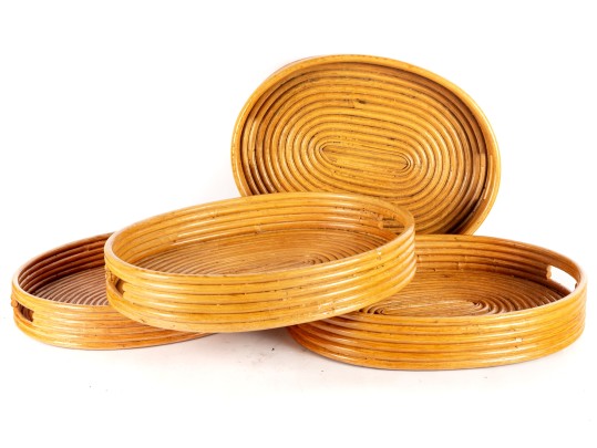 1960's Rattan Handled Trays