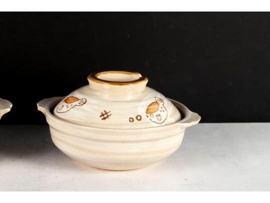 Pair Of Japanese Ceramic Donabe Hot Pots With Lids