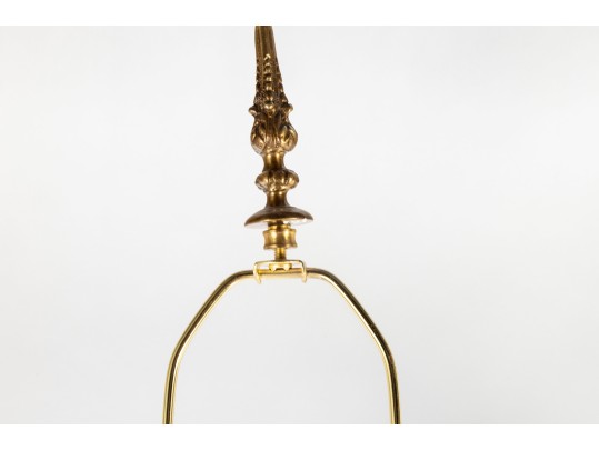 Pair Of Antique Amber Glass And Cast Brass Column Lamps