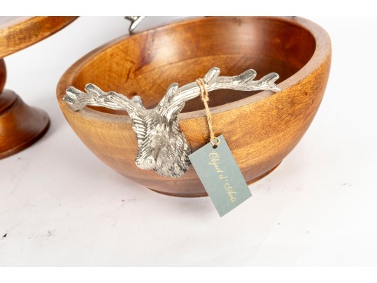 Object D'art Elk Head Pedestal Stand & Bowl